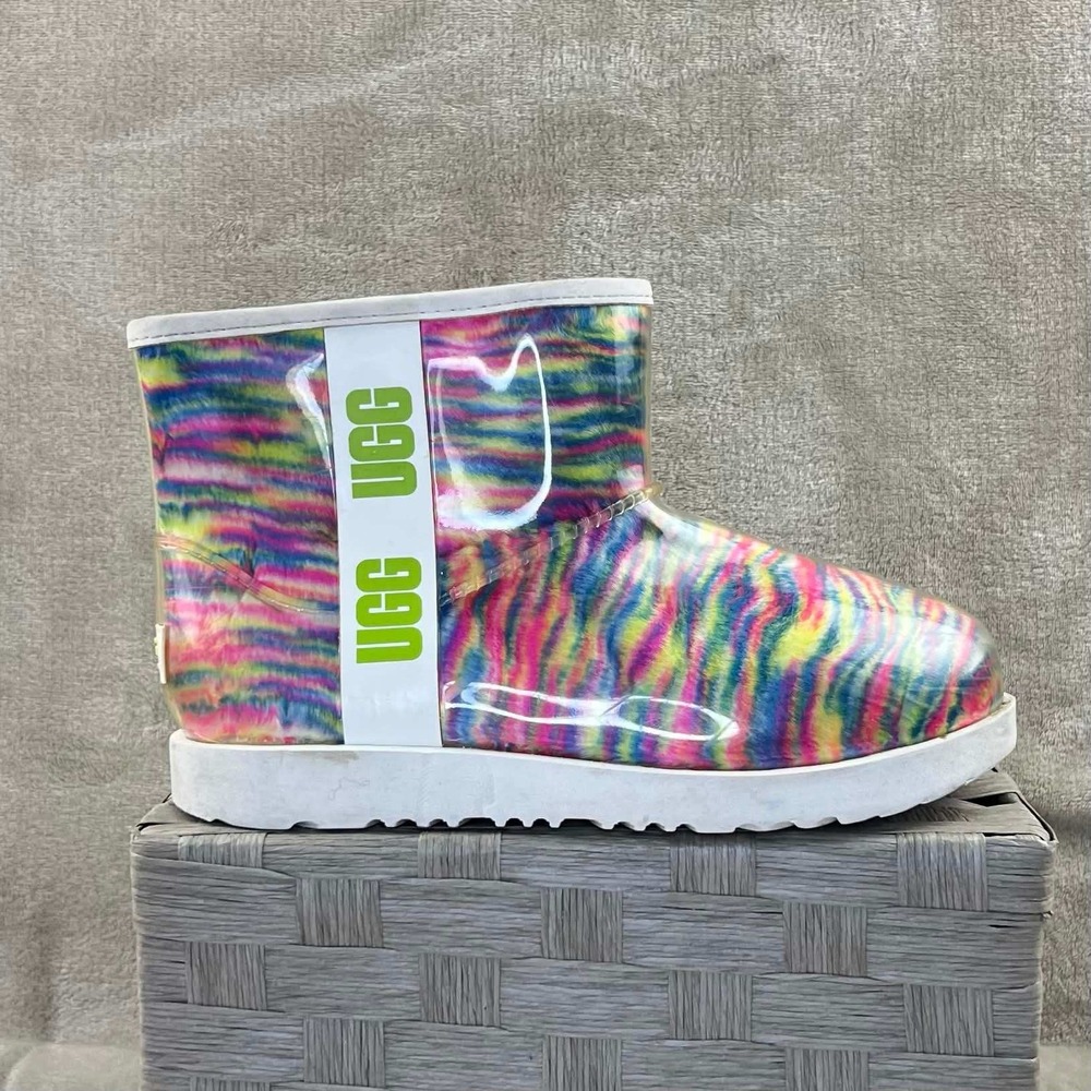 UGG Classic Clear Mini Waterproof Boots Multi Color Faux Fur 1129051K Kids 4 W 6